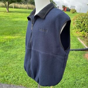 -Vintage Timberland Fleece Vest Blue w/ Black Collar Full Zip Black Trim Mens XL